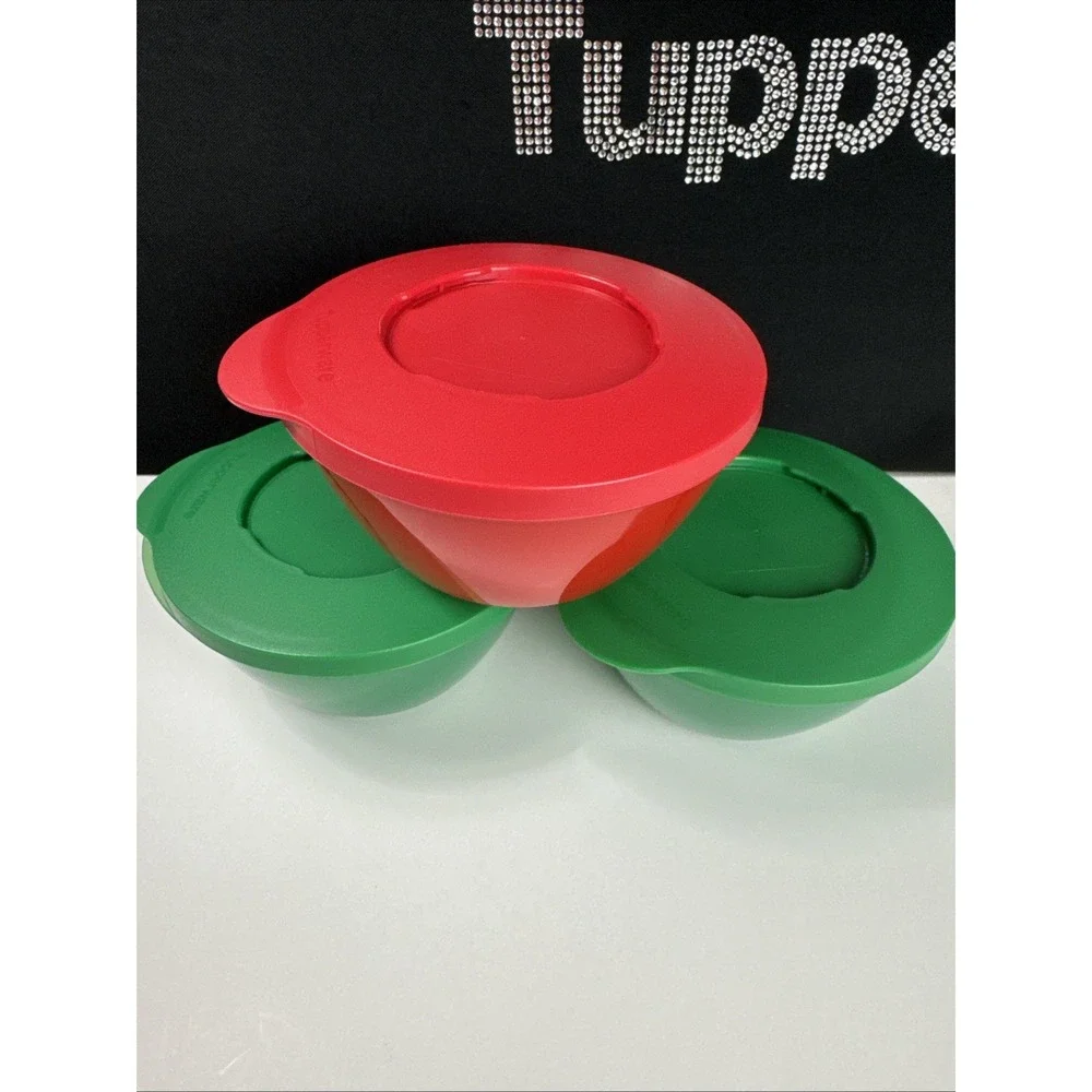 Tupperware Stack Store Serve Bowls  425ml / 2 Cup Set of 3 Red And Green 3S
